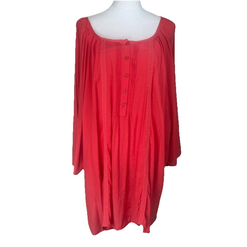 Maggie Barnes for CATHERINES Tunic Plus Sz 4X 30/32W Coral 3/4 Sleeves Flowy‎